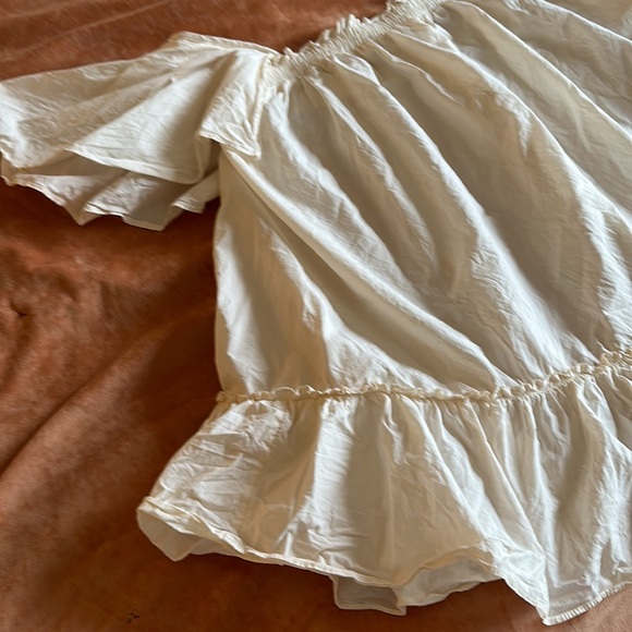 Free People Imogene Ivory Cotton Square Neck Flutter sleeve mini dress size xs - Picture 7 of 8